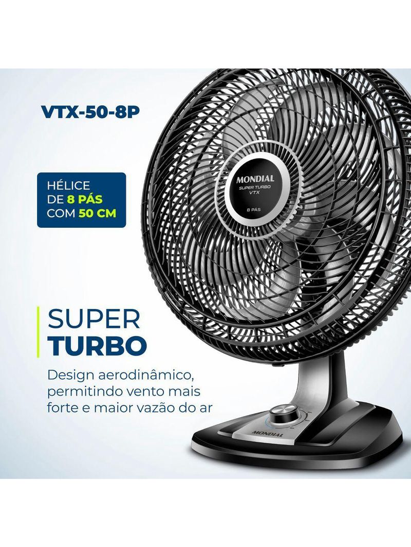 Ventilador De Mesa Mondial Turbo 8 Pás 50cm Vtx-50-8p Vent 50cm-127v-preto/prata