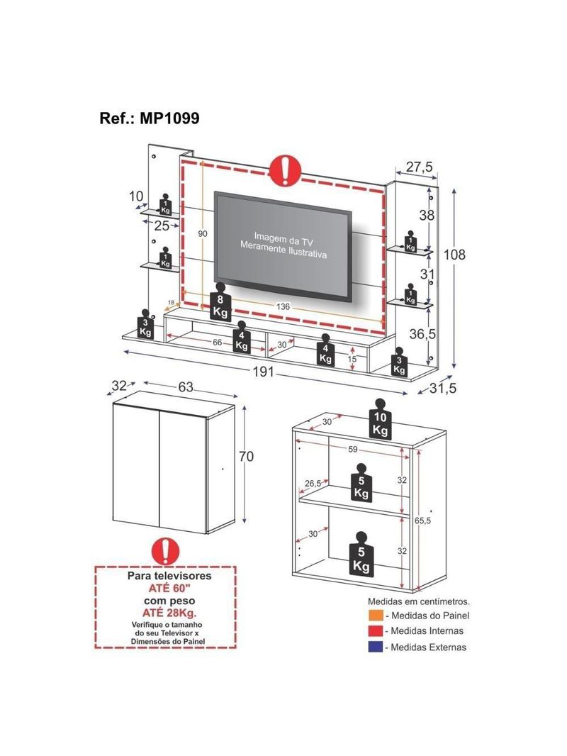 Painel Para 60 Polegadas Com Prateleiras Vidro E Aparador 2 Portas Multimóveis Mp1099 Branco