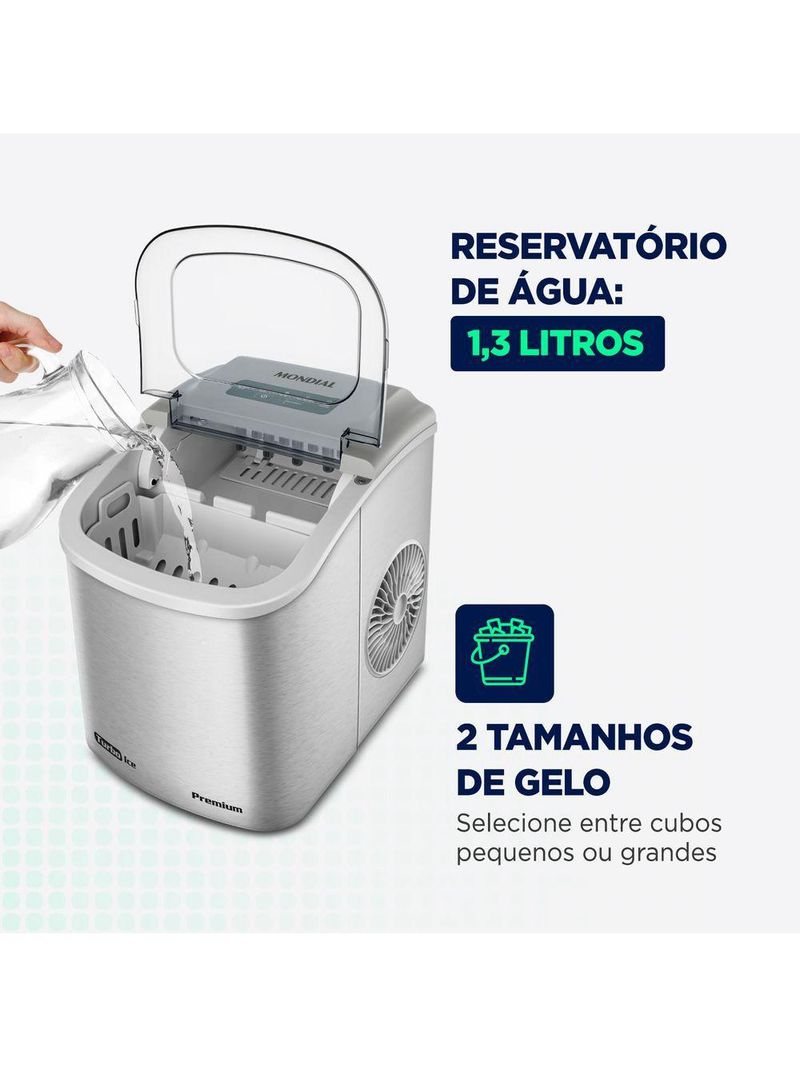 Máquina de Gelo Turbo Ice Premium Mondial MG-12-GI - 220V - Cinza