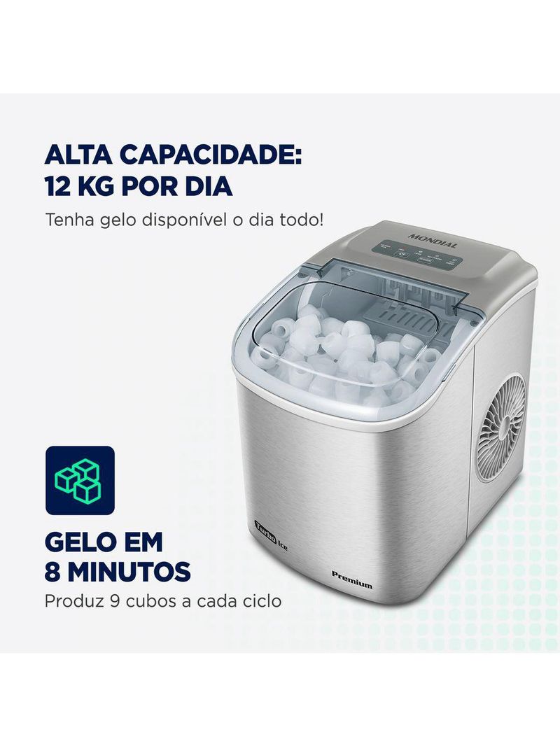 Máquina de Gelo Turbo Ice Premium Mondial MG-12-GI - 220V - Cinza