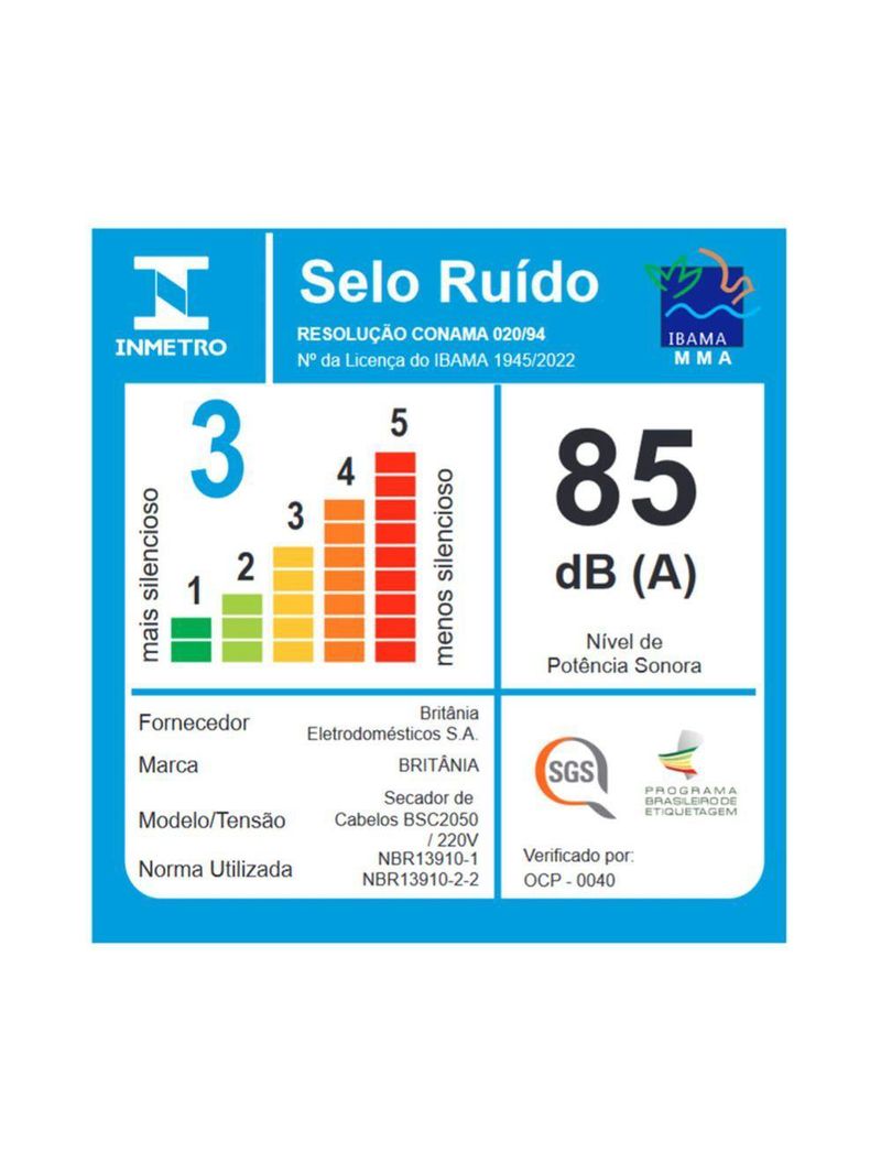 Secador de Cabelos Britânia BSC2050 Motor Profissional 2000W – 220V