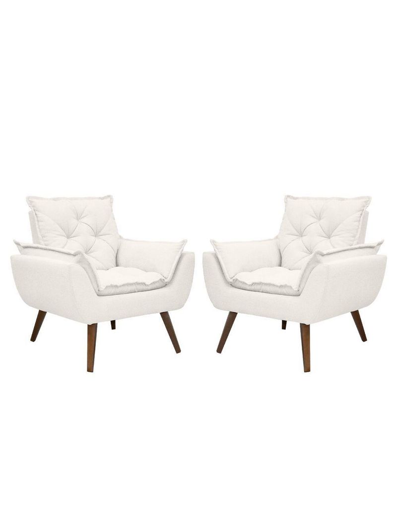 Kit De 2 Poltronas Opala Conforto Tecido Boucle Pés Trapézio Branco