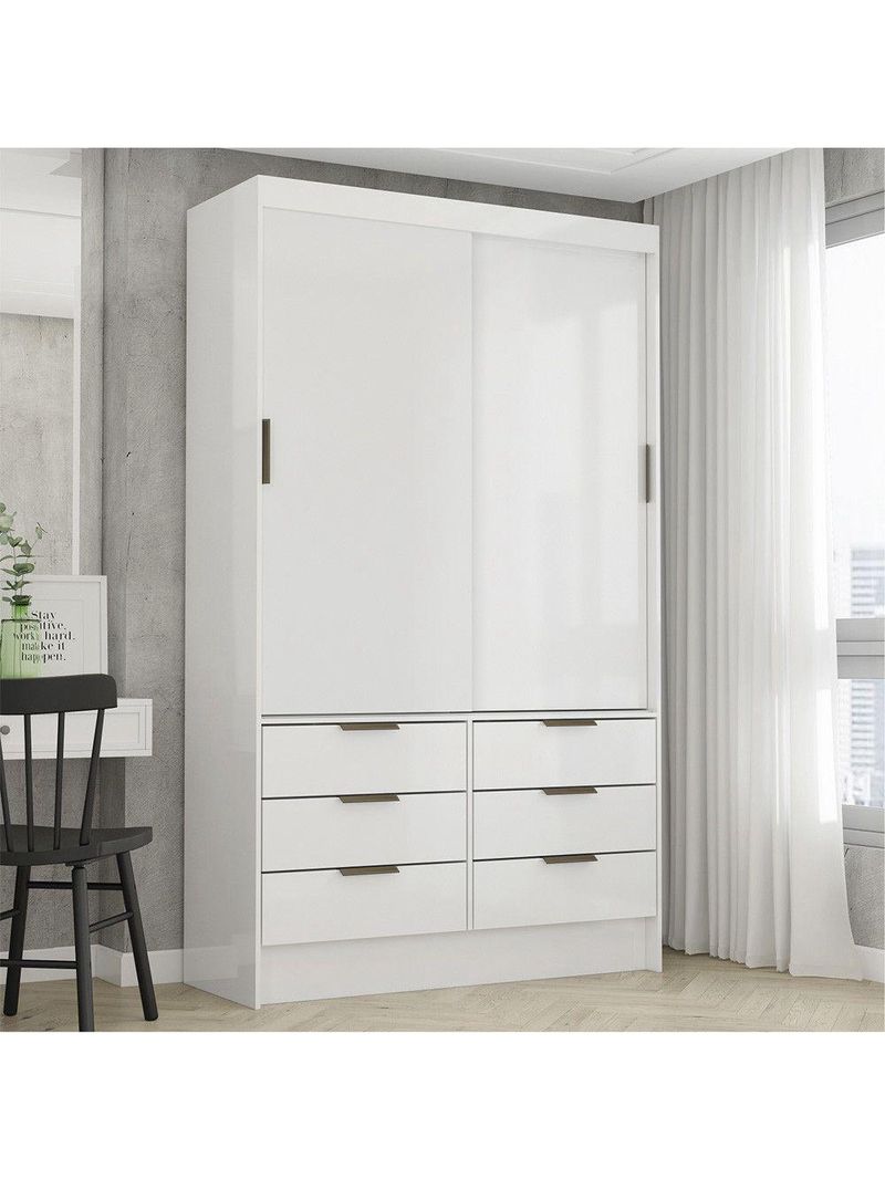 Guarda-Roupa Sevilha 2 Portas de Correr 6 Gavetas Carioca Móveis Branco