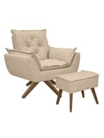 Kit Poltrona E Puff Opala Com Base Em Madeira Tecido Boucle Areia