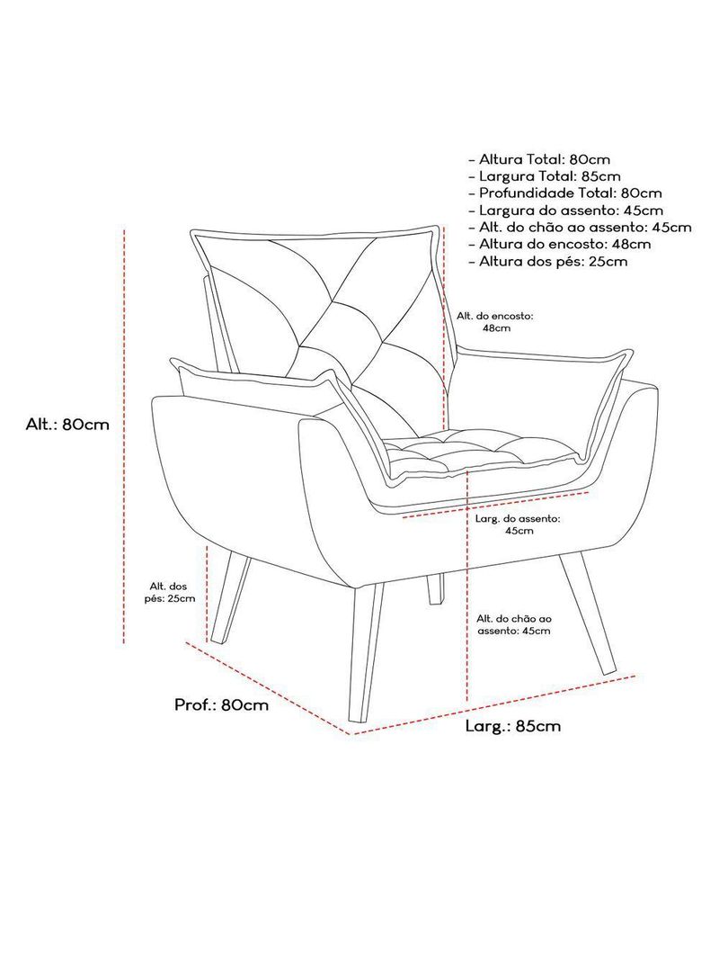 Kit Poltrona E Puff Opala Conforto Pé Trapézio Tecido Boucle Cinza