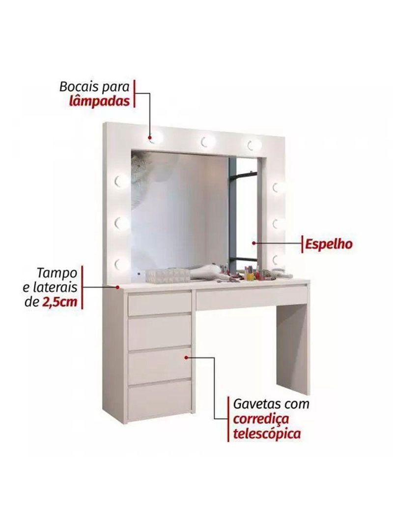 Penteadeira Camarim Berlim Plus Branco 5 Gavetas Mavaular
