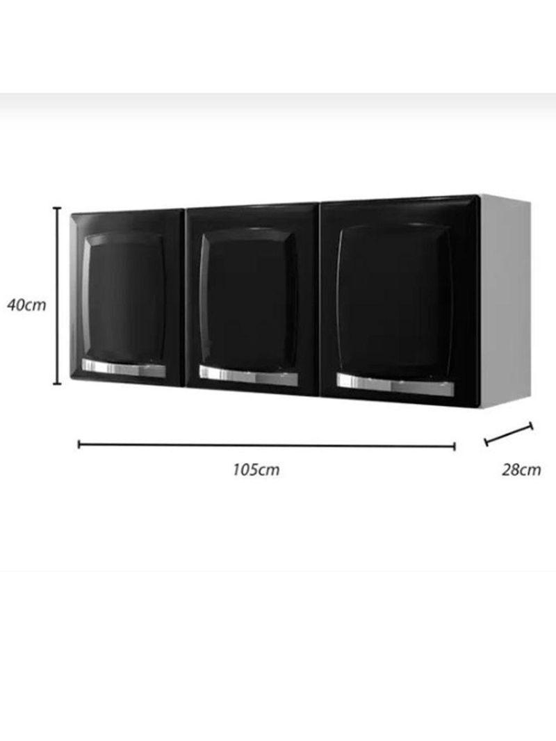 Armário de Cozinha Aéreo Rose em Aço 105cm 3 Portas Itatiaia Preto
