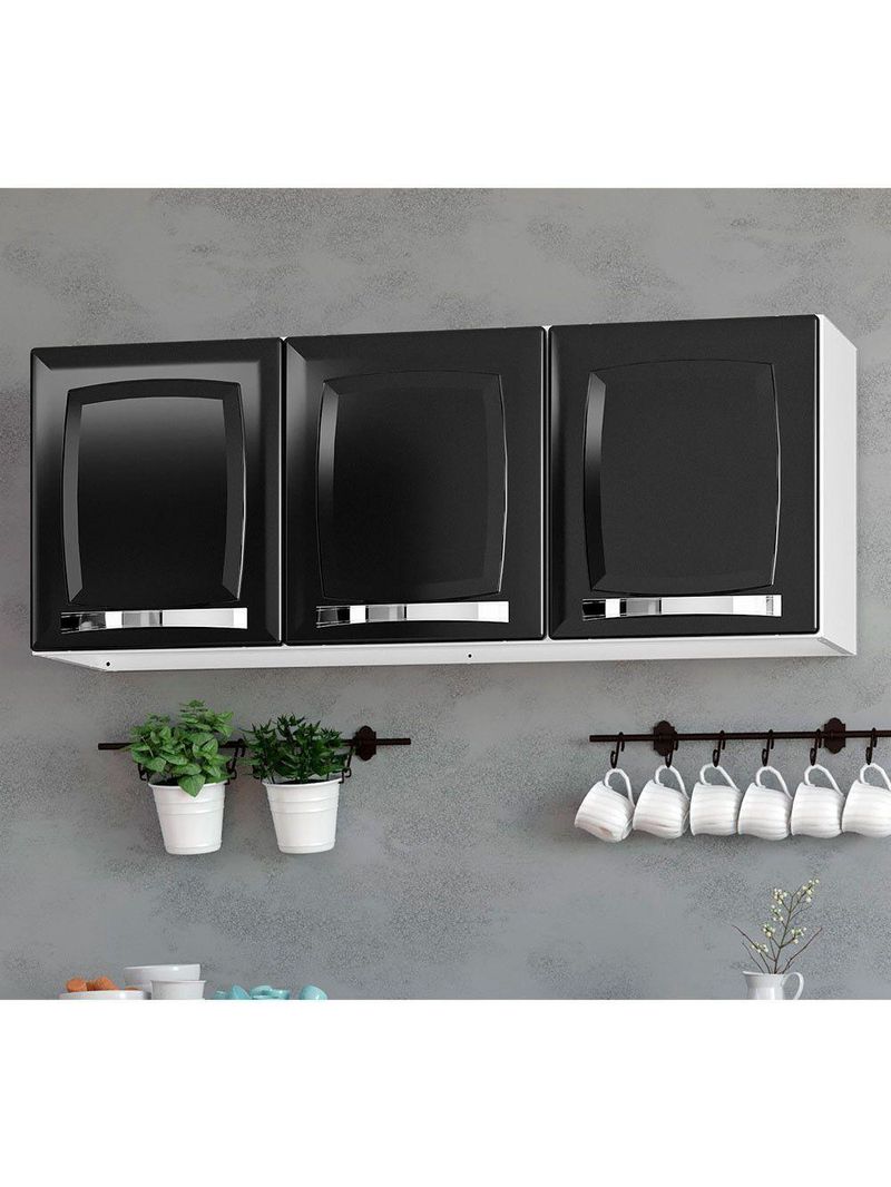 Armário de Cozinha Aéreo Rose em Aço 105cm 3 Portas Itatiaia Preto