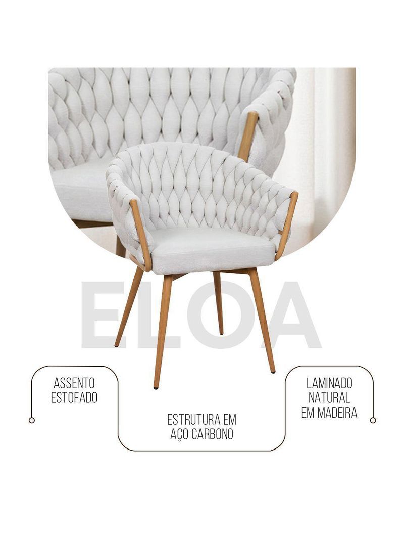 Kit 2 Cadeiras De Aproximação Eloá Estrutura Aço Carbono Laminado Natural Com Estofado Linho Cru