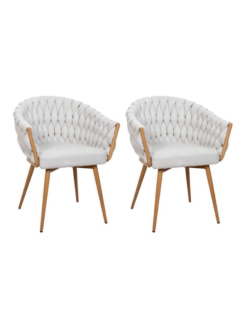 Kit 2 Cadeiras De Aproximação Eloá Estrutura Aço Carbono Laminado Natural Com Estofado Linho Cru