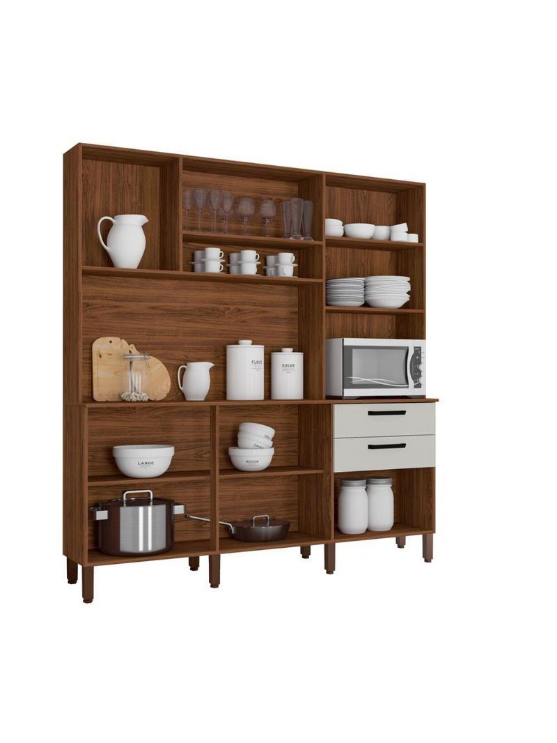 Armário de Cozinha Kit 6 Portas Ferrara Kits Paraná - Cor: Nogueira/Off White