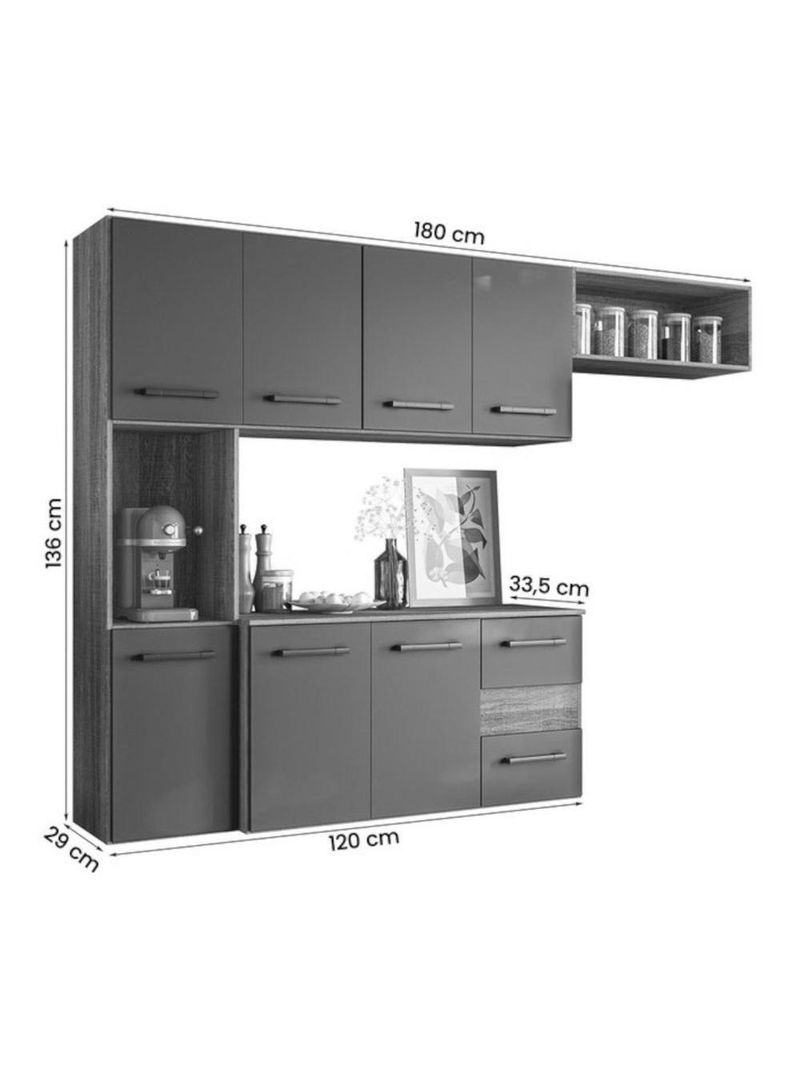 Cozinha Suspensa Juliete 07 Portas Carvalho e Chumbo Nicioli