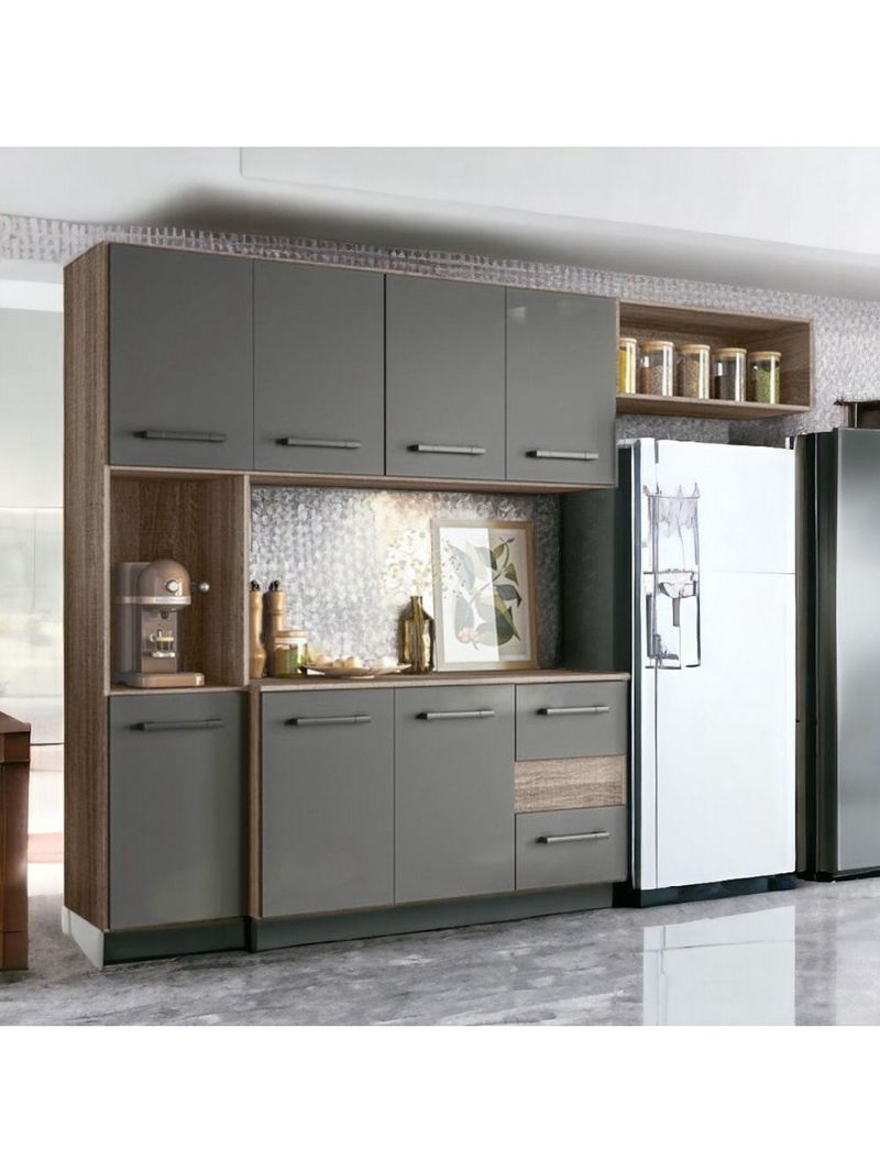 Cozinha Suspensa Juliete 07 Portas Carvalho e Chumbo Nicioli