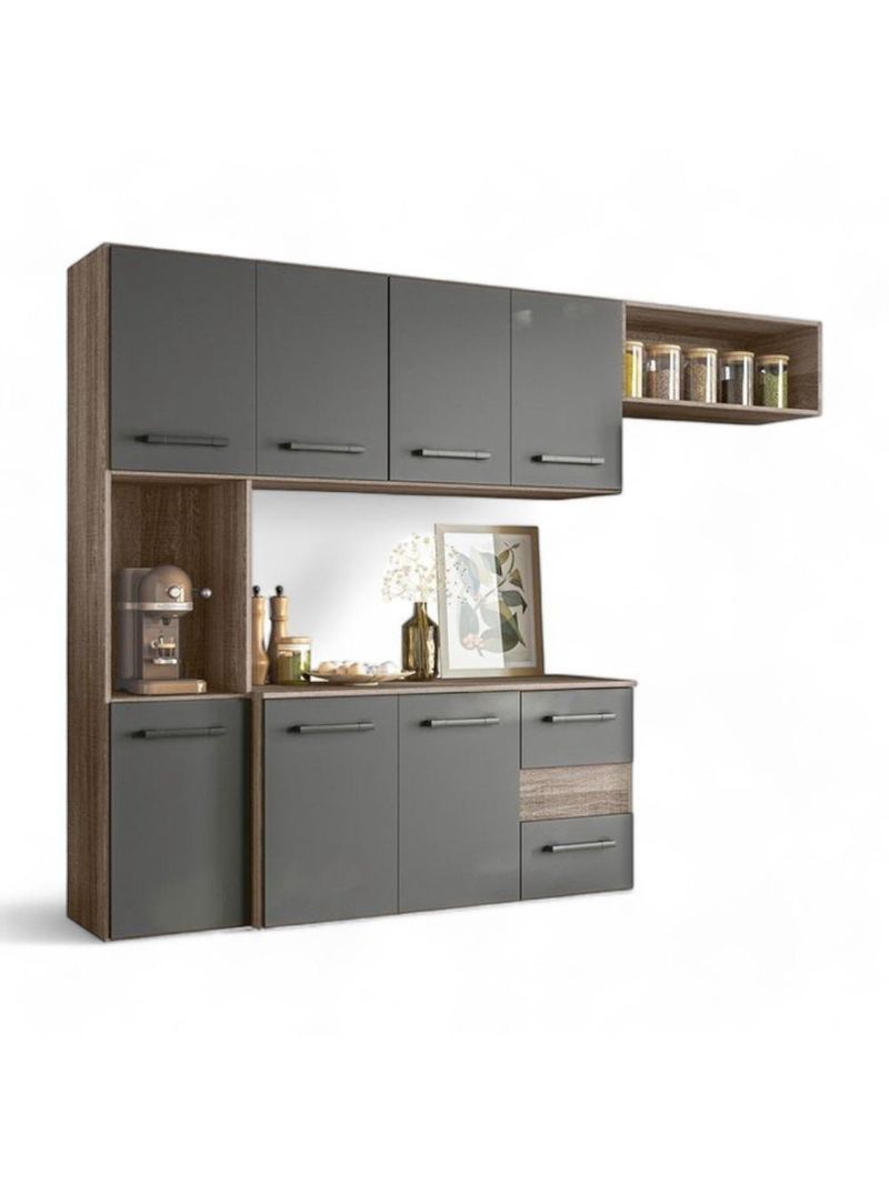 Cozinha Suspensa Juliete 07 Portas Carvalho e Chumbo Nicioli