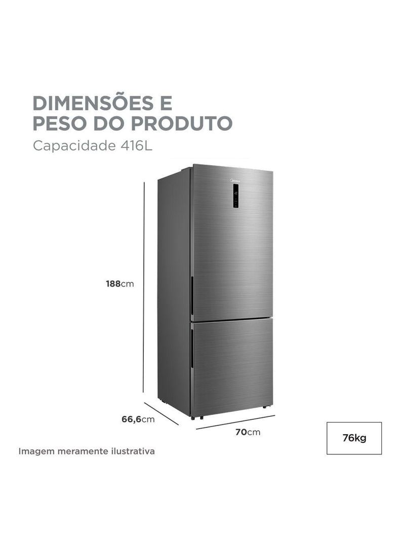 Geladeira Midea Inverse Frost Free Inverter Inox 416L Bivolt MDRB593FGD463