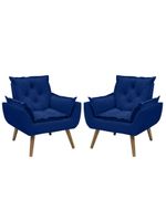 Kit Com 2 Poltronas Opala Conforto Decorativa Em Veludo Azul