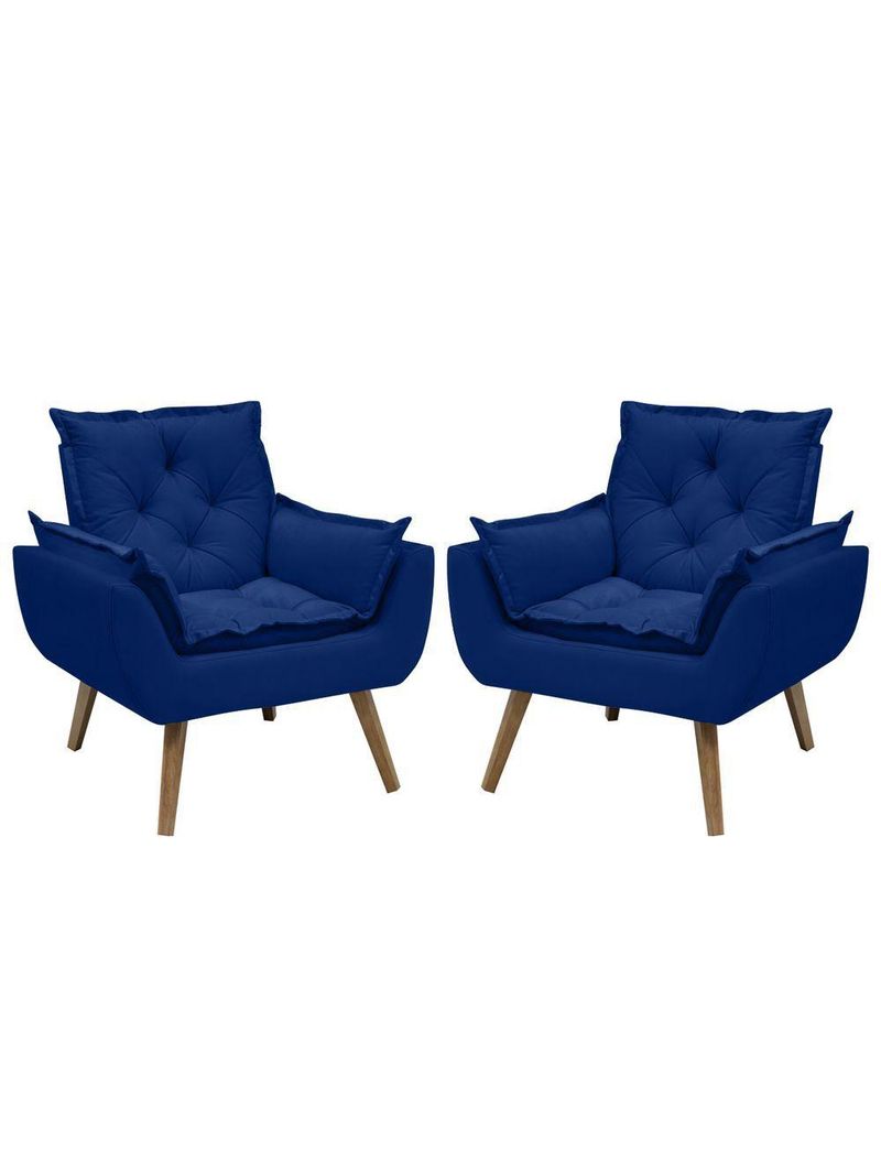 Kit Com 2 Poltronas Opala Conforto Decorativa Em Veludo Azul