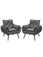 Kit Com 2 Poltronas Opala Conforto Decorativa Em Veludo Chumbo