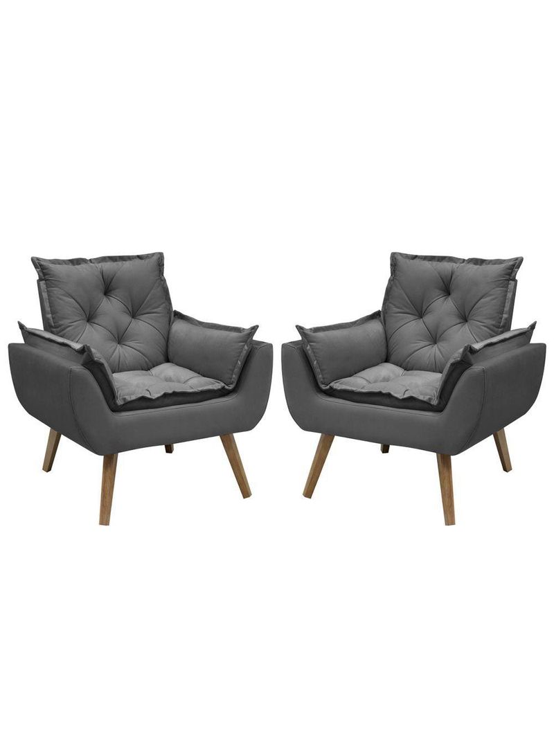Kit Com 2 Poltronas Opala Conforto Decorativa Em Veludo Chumbo