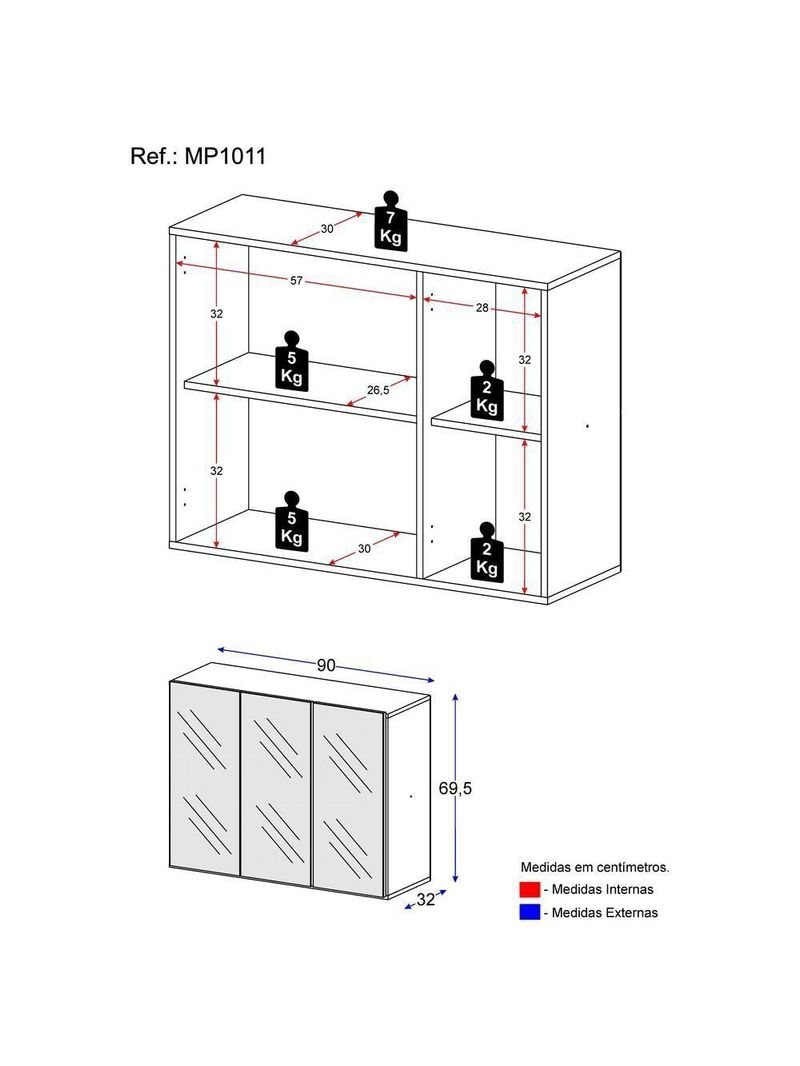 Aparador 3 Portas com Espelho MP1011 Branco