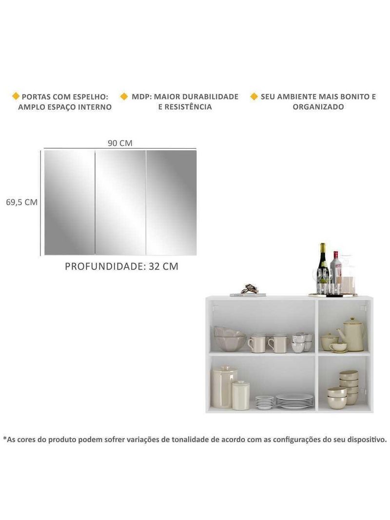 Aparador 3 Portas com Espelho MP1011 Branco