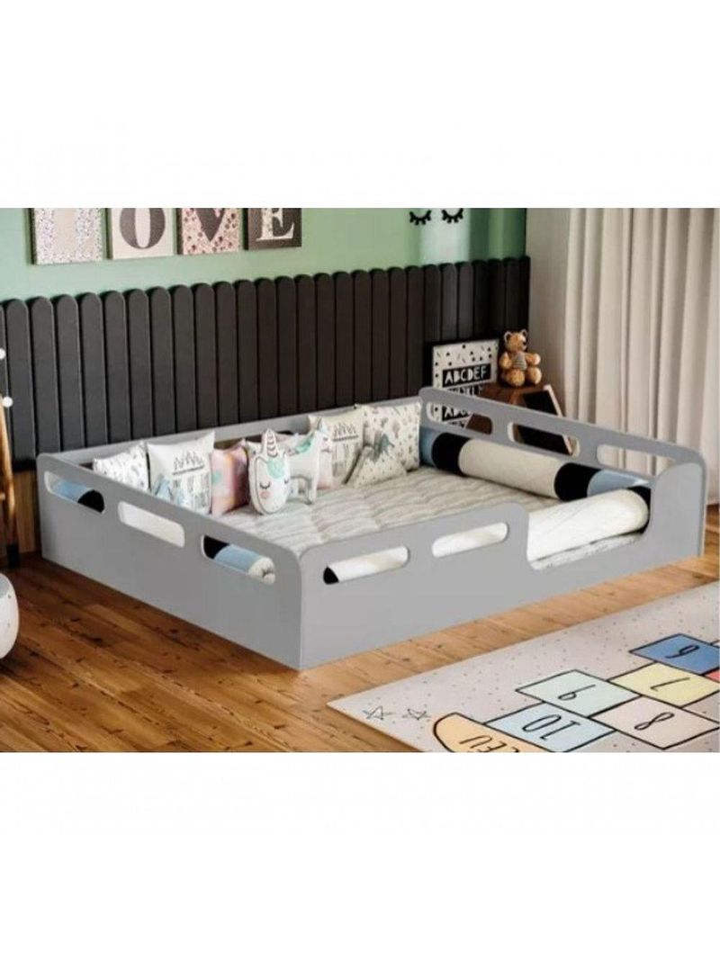 Cama Casal Montessori Cor Cinza Sem Colchão