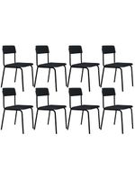 Kit 08 Cadeiras Estofada Para Sala De Jantar Lyam Decor Sense Preto C01 Linho Cinza
