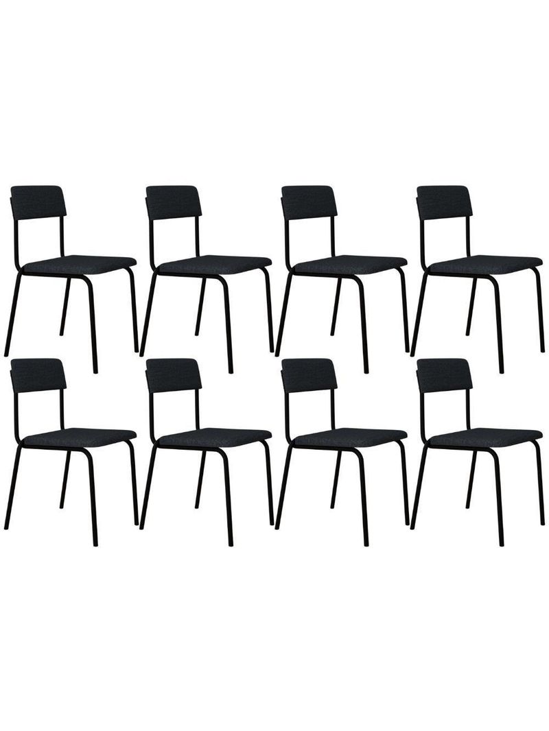 Kit 08 Cadeiras Estofada Para Sala De Jantar Lyam Decor Sense Preto C01 Linho Cinza