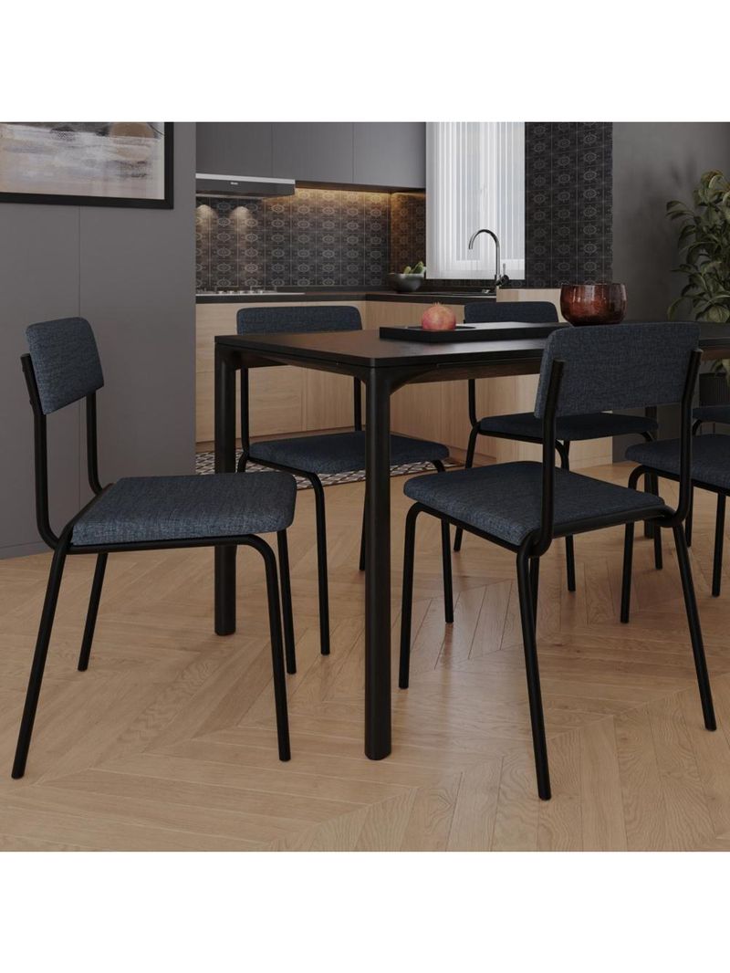 Kit 08 Cadeiras Estofada Para Sala De Jantar Lyam Decor Sense Preto C01 Linho Cinza