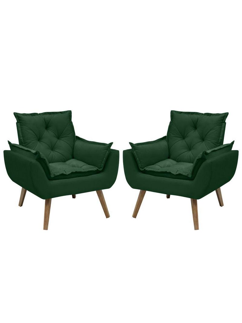 Kit Com 2 Poltronas Opala Conforto Decorativa Em Veludo Verde
