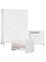 Quarto De Bebê 6 Portas Ternura Baby Com Berço Americano Doce Sonho 100 Branco Brilho - Incorplac