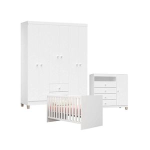 Quarto De Bebê 6 Portas Ternura Baby Com Berço Americano Doce Sonho 100 Branco Brilho - Incorplac