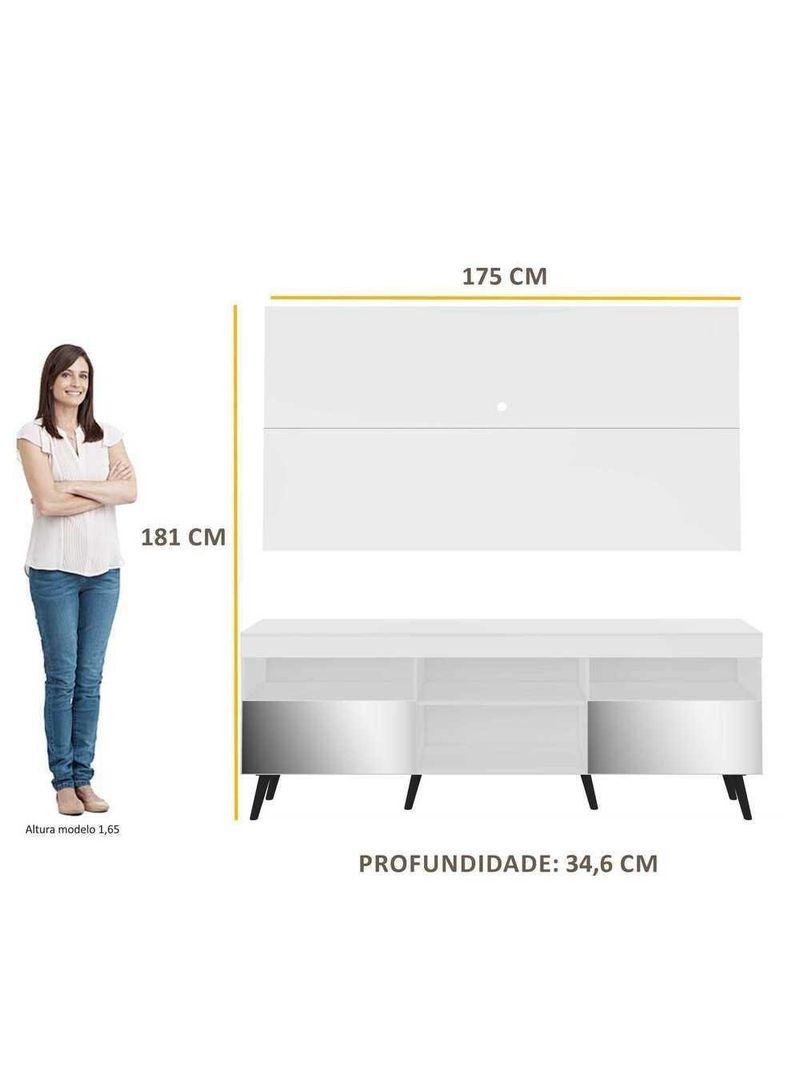 Rack com Painel para TV até 65" com Espelho e Pés Retrô – Multimóveis