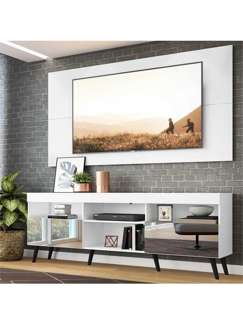 Rack com Painel para TV até 65" com Espelho e Pés Retrô – Multimóveis