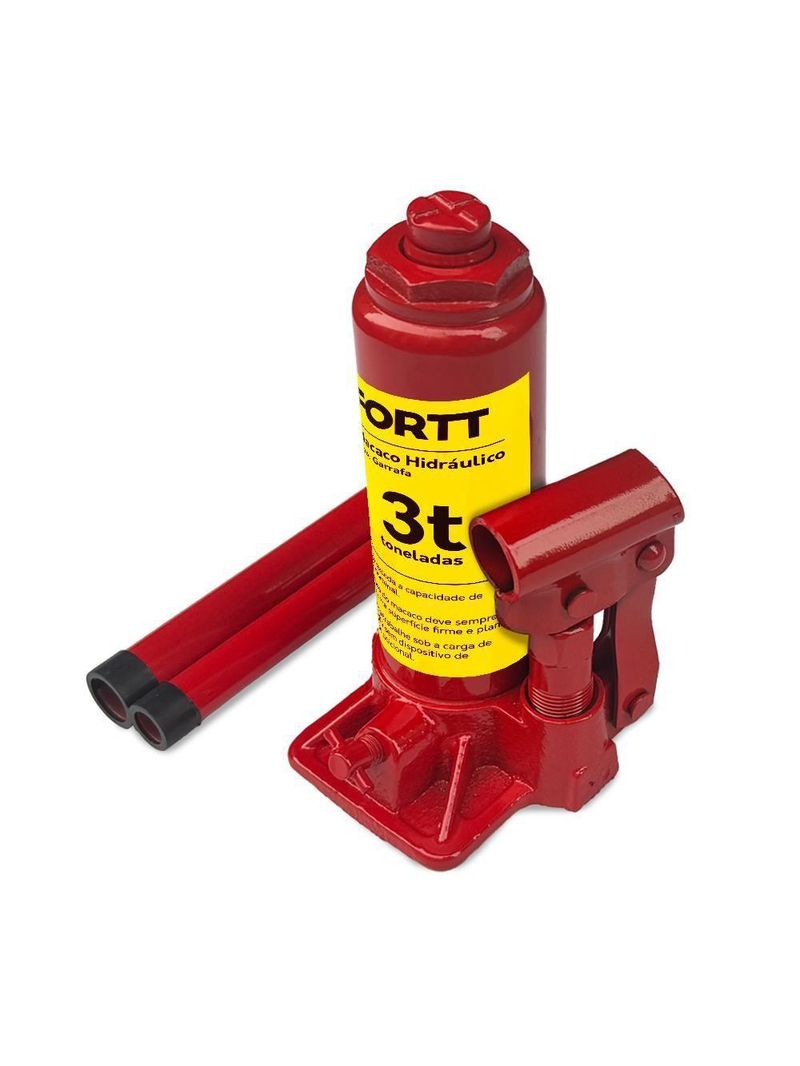 Macaco Hidráulico Tipo Garrafa 3 Ton Fortt Vermelho - Mhg001-3ton