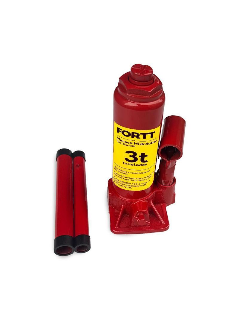 Macaco Hidráulico Tipo Garrafa 3 Ton Fortt Vermelho - Mhg001-3ton