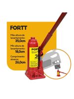 Macaco Hidráulico Tipo Garrafa 3 Ton Fortt Vermelho - Mhg001-3ton