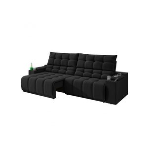 Sofá Connect Premium 2,00m Assento Retrátil-reclinável Com Porta Copos E Entrada Usb Suede Preto