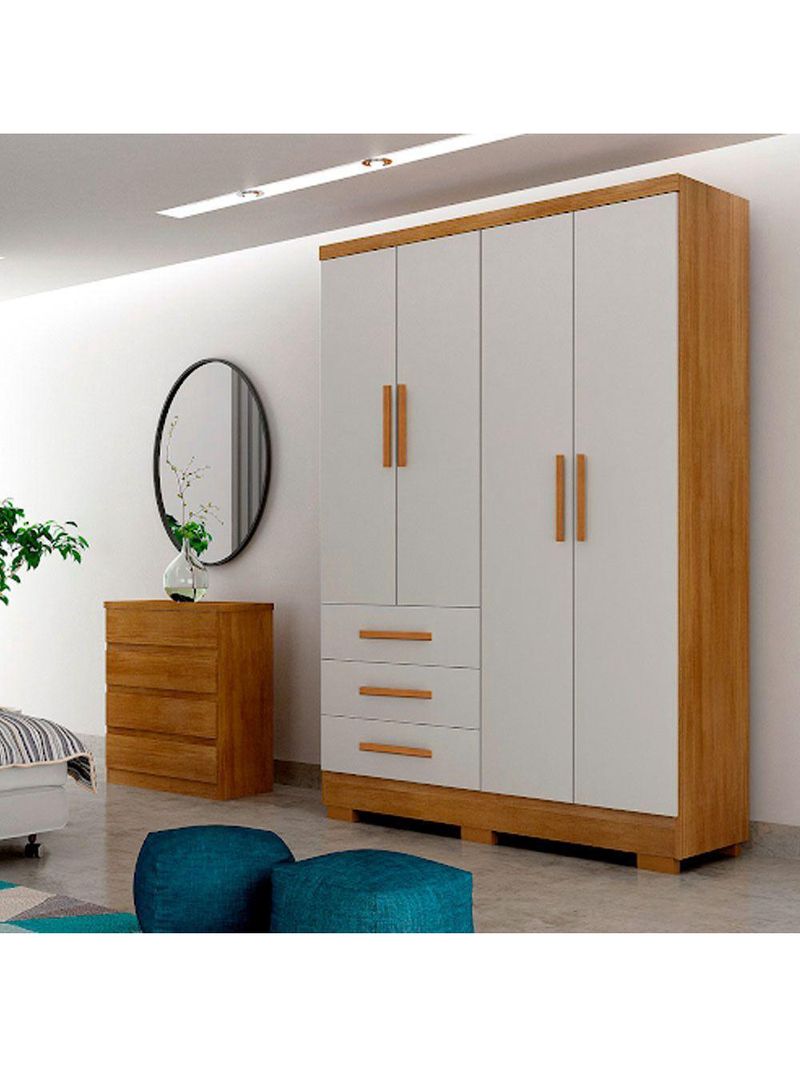 Guarda Roupa Agata 4 Portas 3 Gavetas Com 6 Pés Cumaru/Fendi