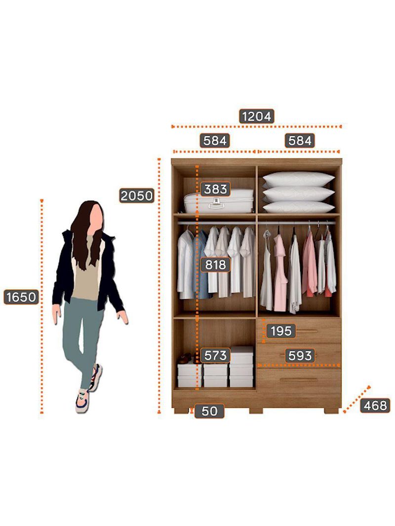 Guarda Roupa Agata 4 Portas 3 Gavetas Com 6 Pés Cumaru/Fendi