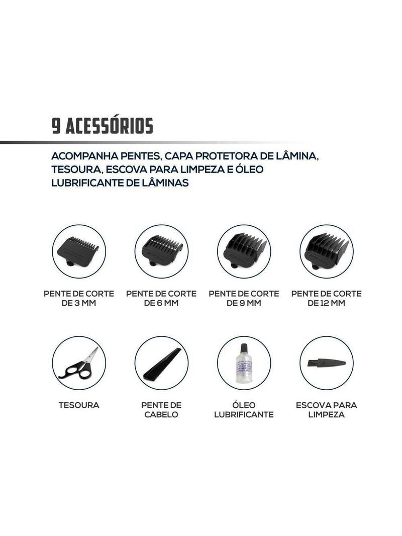 Cortador de Cabelos Britânia BCR03 - 9 Acessórios 18W 110V