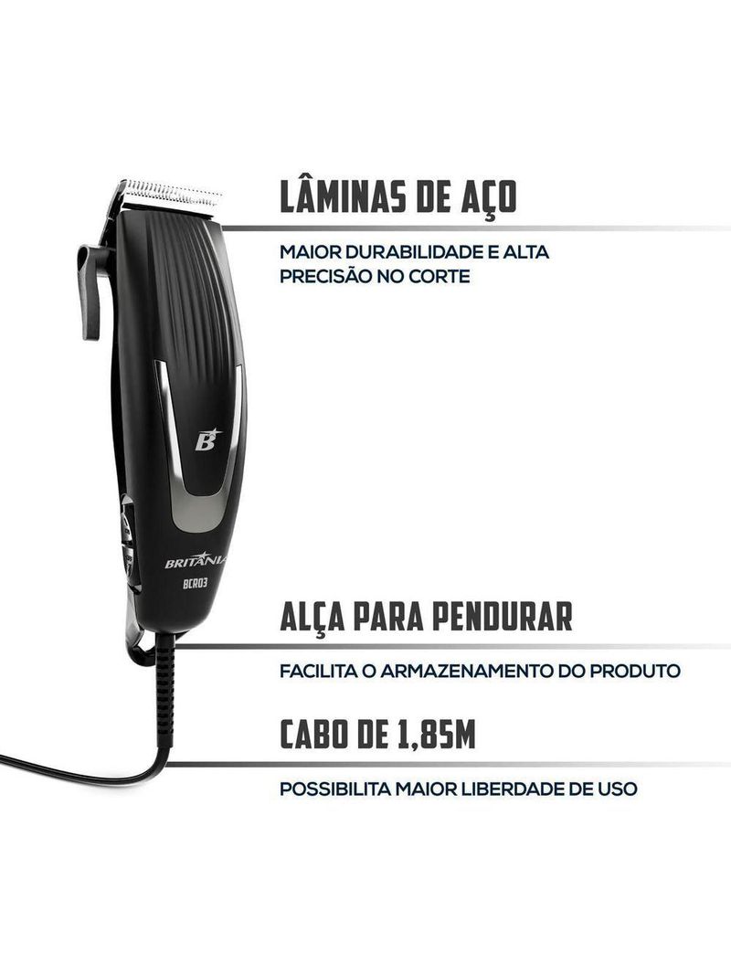 Cortador de Cabelos Britânia BCR03 - 9 Acessórios 18W 110V