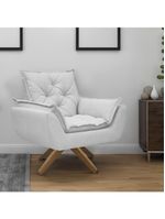 Kit Poltrona E Puff Opala Com Base Em Madeira Tecido Boucle Cinza