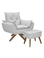 Kit Poltrona E Puff Opala Com Base Em Madeira Tecido Boucle Cinza