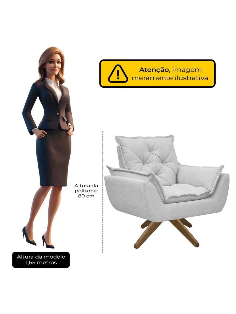 Kit Poltrona E Puff Opala Com Base Em Madeira Tecido Boucle Cinza