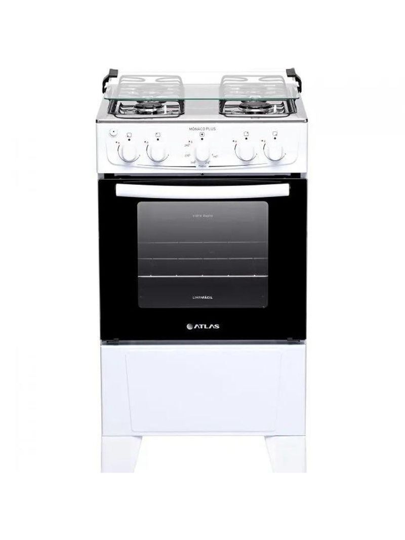 Fogão 4 Bocas Atlas Mônaco Plus Branco Com Mesa Inox Bivolt