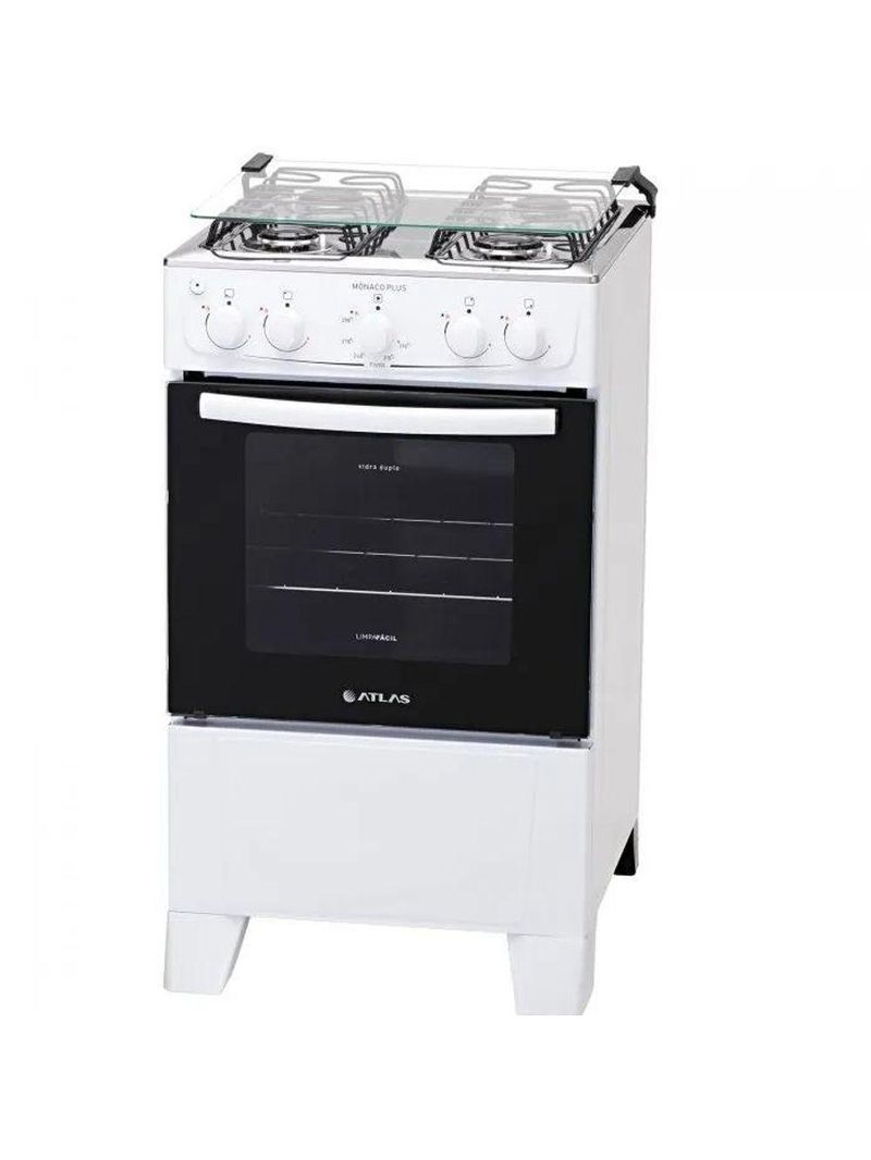 Fogão 4 Bocas Atlas Mônaco Plus Branco Com Mesa Inox Bivolt