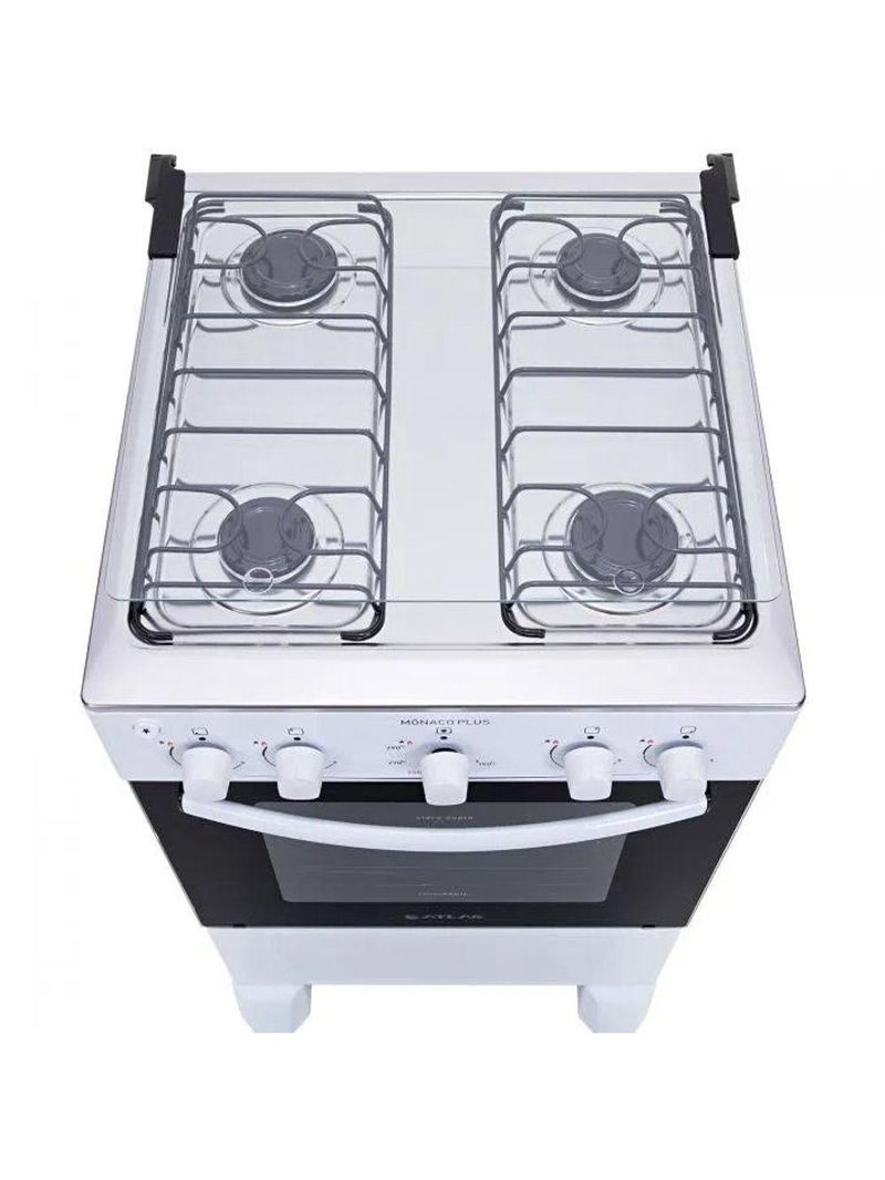 Fogão 4 Bocas Atlas Mônaco Plus Branco Com Mesa Inox Bivolt