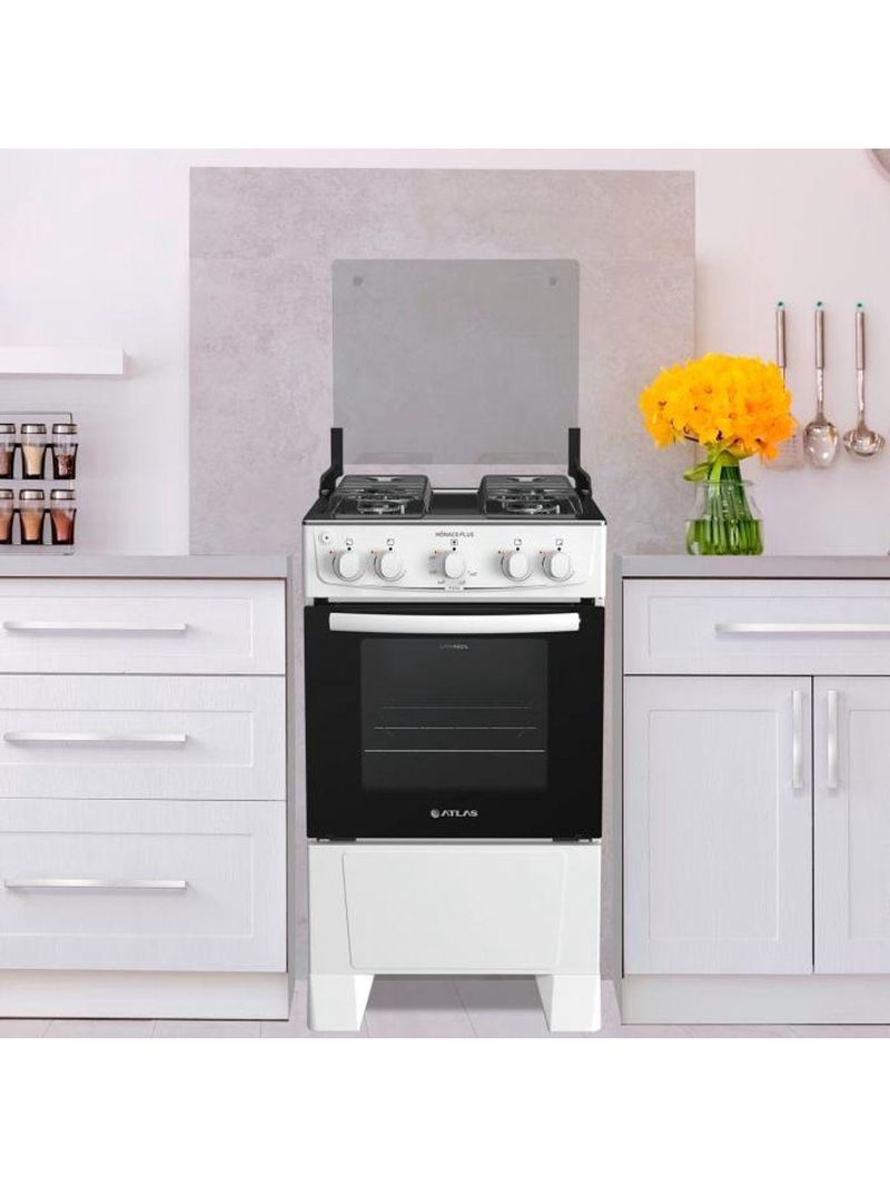 Fogão 4 Bocas Atlas Mônaco Plus Branco Com Mesa Inox Bivolt