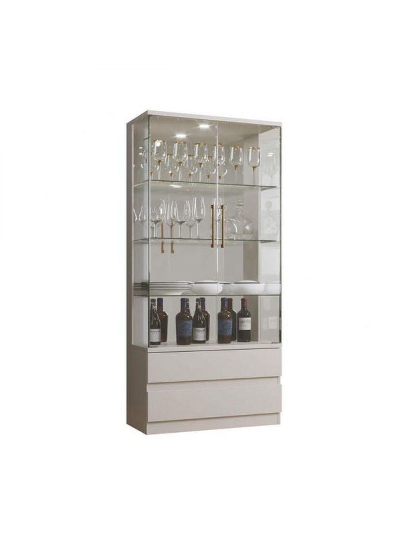 Cristaleira 2 Portas Vidro 2 Gavetas Diamante Off White